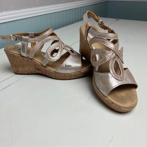 B.O.C. Metallic Leather Cork Wedges, Size 8